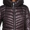 imageKenneth Cole womens Mid Length Mixed Quilted Puffer With Faux Fur Trimmed HoodChocolate