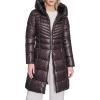 imageKenneth Cole womens Mid Length Mixed Quilted Puffer With Faux Fur Trimmed HoodChocolate