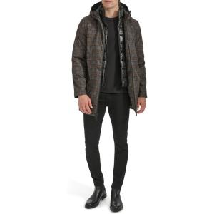 imageKenneth Cole mens Water Resistant Printed Wool Midweight Hooded Stadium Coat WQuilted BibGrey Plaid