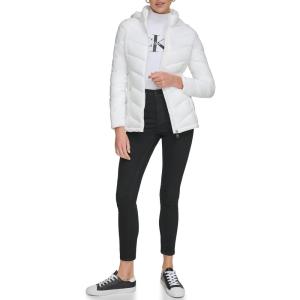 imageCalvin Klein Womens Classic Hooded Zip Front Puffer CoatLightweight Chevron Cloud