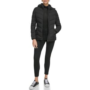 imageCalvin Klein Womens Classic Hooded Zip Front Puffer CoatLightweight Hooded Ebony
