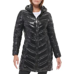 imageCalvin Klein Womens Long Chevron Puffer JacketQuilted Shiny Black