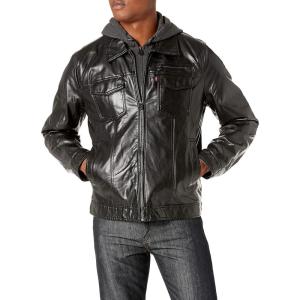 imageLevis Mens Faux Leather Trucker Hoody with Sherpa Lining Regular and Big and Tall SizesBlack