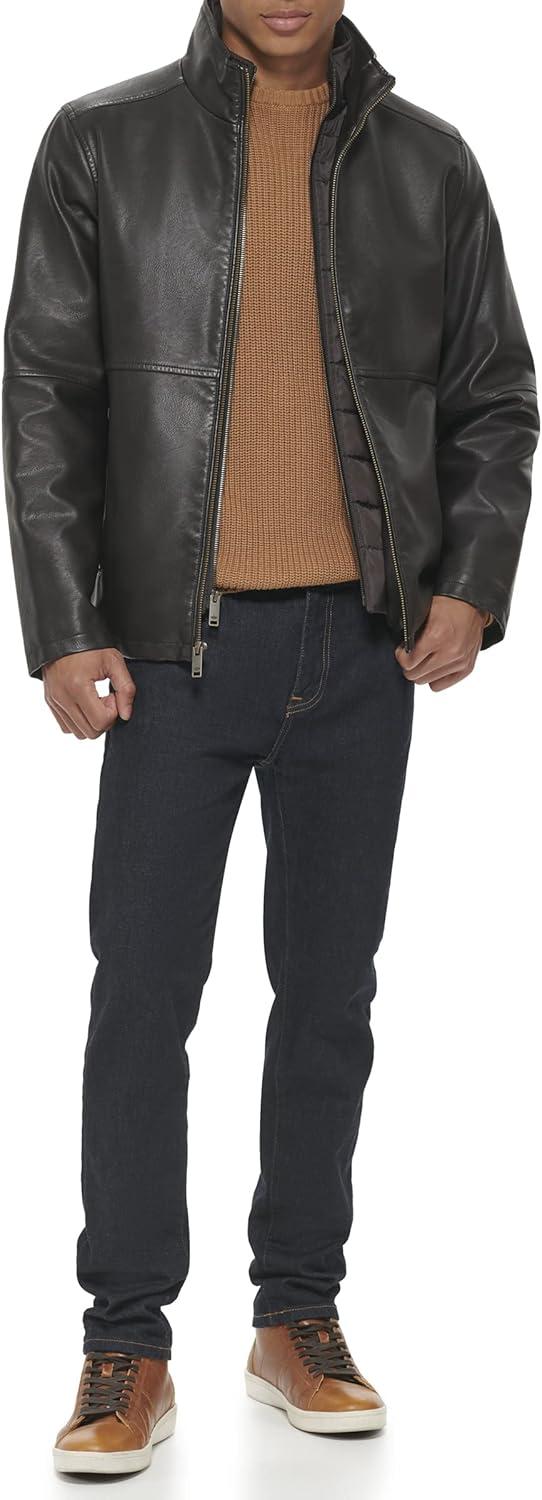 imageDOCKERS mens The Dylan Faux Leather Racer JacketDark Brown With Bib