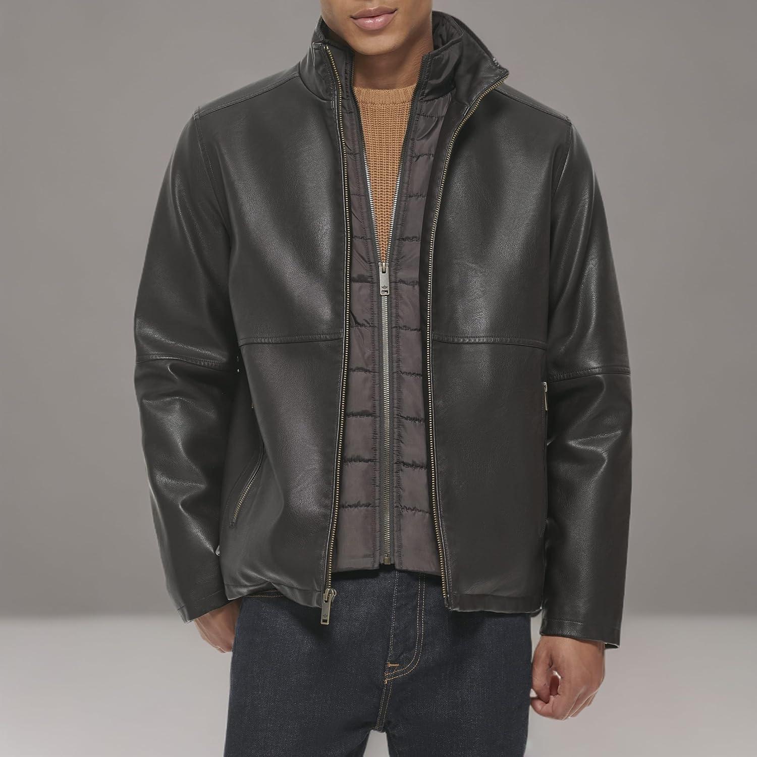 imageDOCKERS mens The Dylan Faux Leather Racer JacketDark Brown With Bib