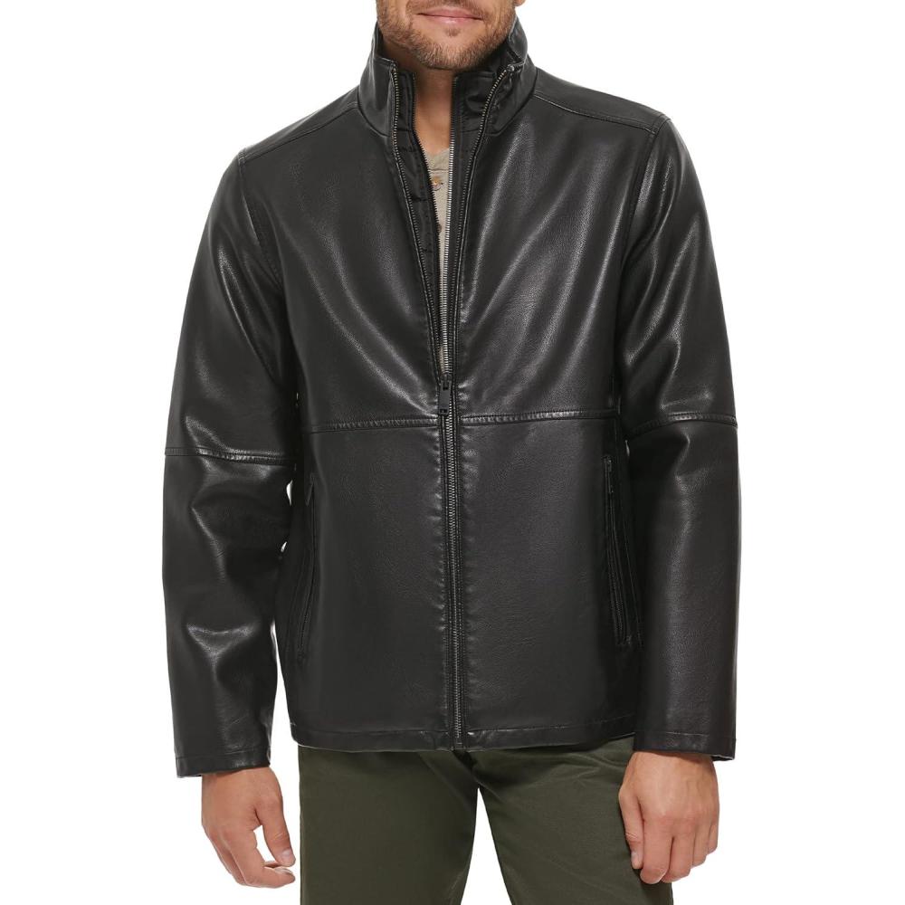 imageDOCKERS mens The Dylan Faux Leather Racer JacketBlack With Bib