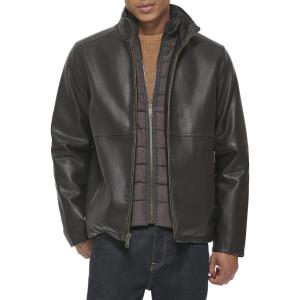 imageDOCKERS mens The Dylan Faux Leather Racer JacketDark Brown With Bib
