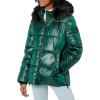 imageDKNY womens Faux Fur Trim Hood Down Puffer CoatForest Green Short Puffer With Faux Fur Hood