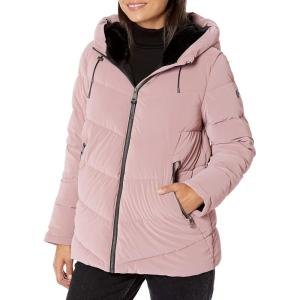 imageDKNY womens Faux Fur Trim Hood Down Puffer CoatRosewood