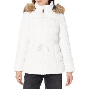 imageTOMMY HILFIGER womens Fur Hood Zip Up Short Puffer JacketWhite Shade