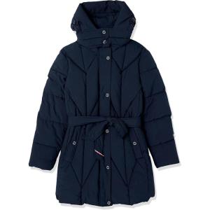 imageTommy Hilfiger womens Solid Long Puffer Hooded Self Tie Belt JacketNavy