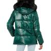 image:imageDKNY Womens Faux Fur Trim Hood Down Puffer CoatForest Green Short Puffer With Faux Fur Hood
