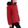 image:imageTommy Hilfiger Womens Chevoron Fur Hooded Short Puffer Jacket With Cinched WaistCrimson