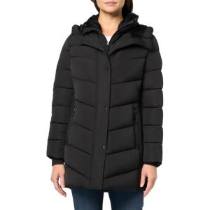 image:imageCalvin Klein Womens Casual Hooded Zip Front Puffer Long Sleeve CoatBlack