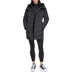 image:imageCalvin Klein Womens Casual Hooded Zip Front Puffer Long Sleeve CoatClassic Black