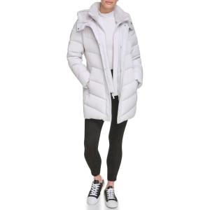 image:imageCalvin Klein Womens Casual Hooded Zip Front Puffer Long Sleeve CoatClassic Dove Grey
