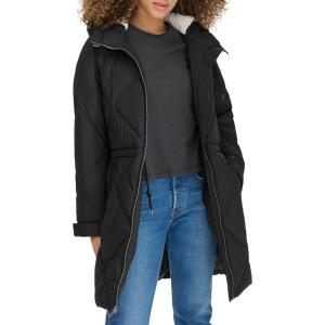 image:imageLevis Womens Soft Sherpa Lined Diamond Quilted Long Parka Jacket Standard amp Plus SizesNew Black