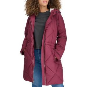 image:imageLevis Womens Soft Sherpa Lined Diamond Quilted Long Parka Jacket Standard amp Plus SizesNew Burgundy