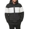 image:imageDKNY Mens Quilted Performance Hooded Bomber JacketBlack White Stripe Stretch