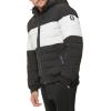 image:imageDKNY Mens Quilted Performance Hooded Bomber JacketBlack White Stripe Stretch