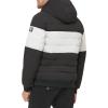 image:imageDKNY Mens Quilted Performance Hooded Bomber JacketBlack White Stripe Stretch