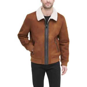 image:imageDKNY Mens Faux Shearling Bomber Jacket With Faux Fur CollarBrown