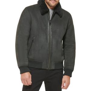image:imageDKNY Mens Faux Shearling Bomber Jacket With Faux Fur CollarJet Grey