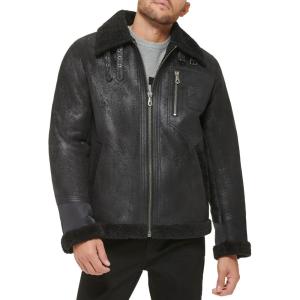 image:imageDKNY Mens Faux Shearling Bomber Jacket With Faux Fur CollarShearling Black