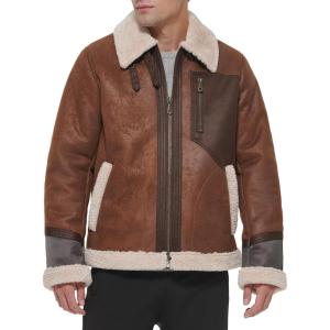 image:imageDKNY Mens Faux Shearling Bomber Jacket With Faux Fur CollarShearling Brown