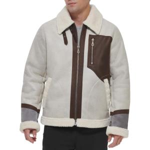 image:imageDKNY Mens Faux Shearling Bomber Jacket With Faux Fur CollarShearling Tundra