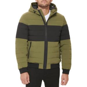 image:imageDKNY Mens Quilted Performance Hooded Bomber JacketMoss Black Stripe Stretch