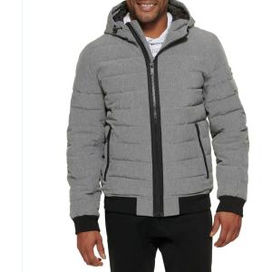 image:imageDKNY Mens Quilted Performance Hooded Bomber JacketQuilted Heather Grey