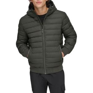 image:imageDKNY Mens Quilted Performance Hooded Bomber JacketRubberized Dark Olive
