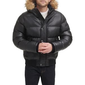 image:imageTommy Hilfiger Mens Arctic Cloth Quilted Snorkel Bomber Jacket Standard and Big amp TallBlack Faux Leather