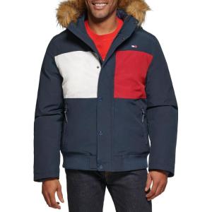 image:imageTommy Hilfiger Mens Arctic Cloth Quilted Snorkel Bomber Jacket Standard and Big amp TallNavy Flag Print