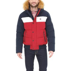 image:imageTommy Hilfiger Mens Arctic Cloth Quilted Snorkel Bomber Jacket Standard and Big amp TallNavyWhiteRed