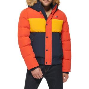 image:imageTommy Hilfiger Mens Arctic Cloth Quilted Snorkel Bomber Jacket Standard and Big amp TallOrangeYellowNavy