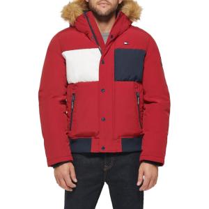 image:imageTommy Hilfiger Mens Arctic Cloth Quilted Snorkel Bomber Jacket Standard and Big amp TallRed Flag Print