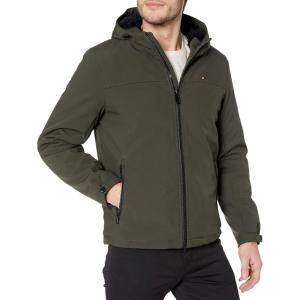 image:imageTommy Hilfiger Mens Filled Soft Shell Hooded Open Bottom Jacket With Full Sherpa LiningGreen
