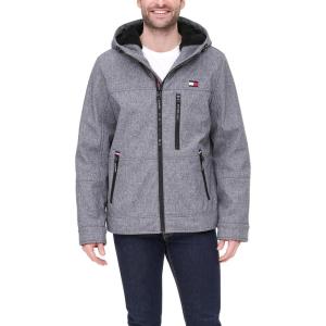 image:imageTommy Hilfiger Mens Filled Soft Shell Hooded Open Bottom Jacket With Full Sherpa LiningHeather Grey Tech