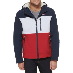image:imageTommy Hilfiger Mens Filled Soft Shell Hooded Open Bottom Jacket With Full Sherpa LiningMidnightIceRed Combo