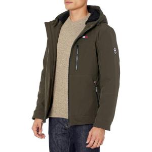 image:imageTommy Hilfiger Mens Filled Soft Shell Hooded Open Bottom Jacket With Full Sherpa LiningOlive Tech