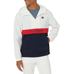 image:imageTommy Hilfiger Mens Retro Lightweight Taslan Popover JacketWhiteNavy Color Block