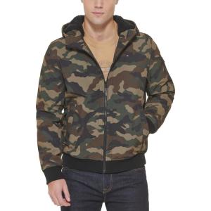 image:imageTommy Hilfiger Mens Soft Shell Fashion Bomber With Contrast Bib and HoodCamo Sherpa Lined W Patch