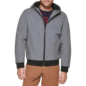 image:imageTommy Hilfiger Mens Soft Shell Fashion Bomber With Contrast Bib and HoodHeather Grey Sherpa Lined W Patch
