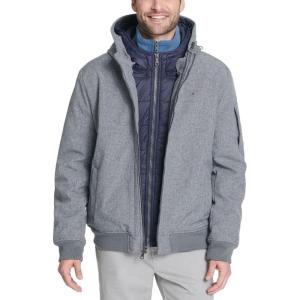 image:imageTommy Hilfiger Mens Soft Shell Fashion Bomber With Contrast Bib and HoodHeather GreyNavy Bib