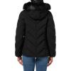 image:imageWomens Short Puffer Jacket With Removable Faux Fur Trimmed HoodBlack