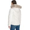 image:imageWomens Short Puffer Jacket With Removable Faux Fur Trimmed HoodWhite Multi