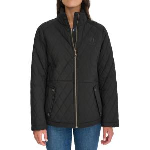 image:imageTommy Hilfiger Womens Brass Hardware Transitional Barn Jacket Quilted CoatDeep Black