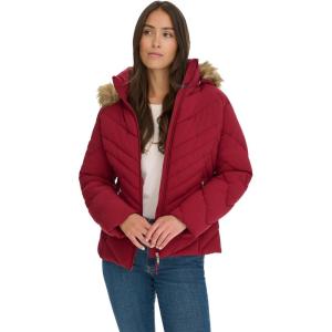 image:imageWomens Short Puffer Jacket With Removable Faux Fur Trimmed HoodRouge